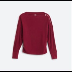 Kaileigh London Shoulder Zip Boat Neck Knit Top